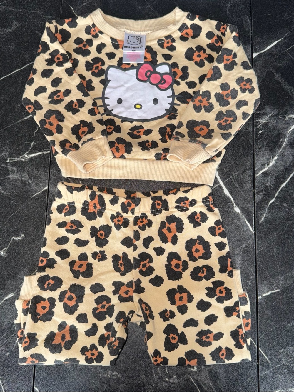 Hello Kitty Leopard Print Sweatshirt & Shorts Set - Beige, Brown, Black, Pink